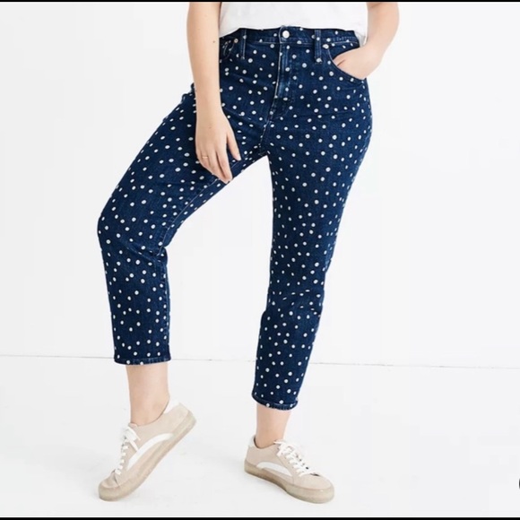 Madewell High Rise Slim Crop Boyjean - Polka Dot - Picture 1 of 9